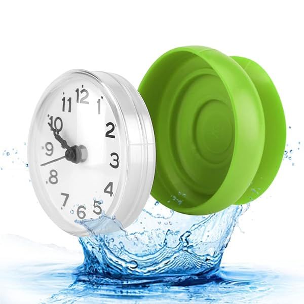 Waterproof Suction Cup Bathroom Clock - Green Wall Clock for Shower & Kitchen