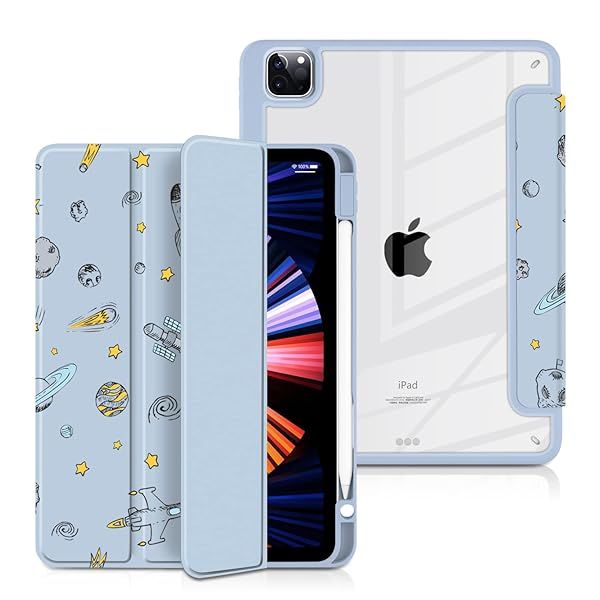 Batianda Hybrid Case for iPad Pro 11 inch 2021 2nd Generation Shockproof Cover with Built-in Pencil Holder and Transparent Back Shell