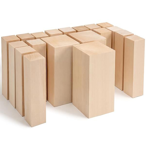 BeaverCraft BW19 Basswood Carving Blocks 19PCS Unfinished Wood Blocks Set for Creative Crafts