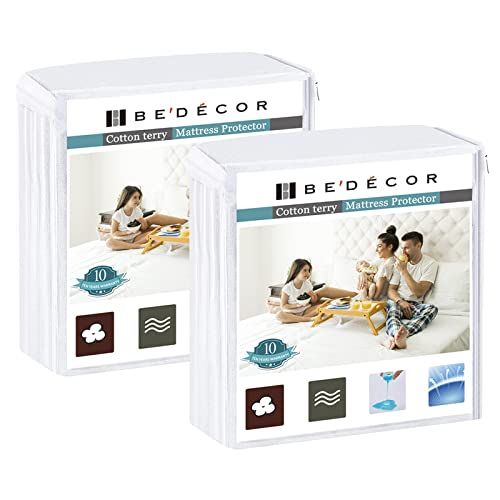 Bedecor 2 Packs Twin Mattress Protector Waterproof Protection Soft Cotton Terry Top Cover,Mattress Cover 38"×75" for Babies Pregnant Women Incontinent Persons Deep Pocket to 18" White