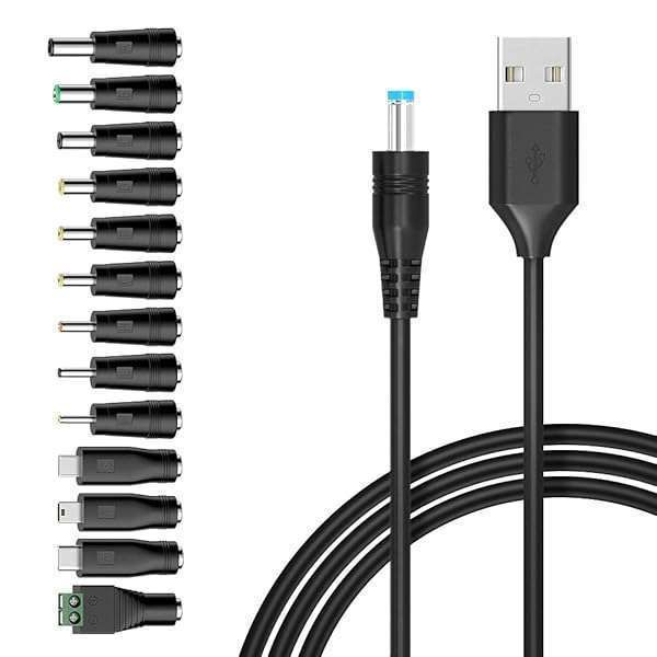 Belker 5V DC Charging Cable with 14 Adapters - USB to 5.5mm Power Cord for 5V Devices, Max 3A Support