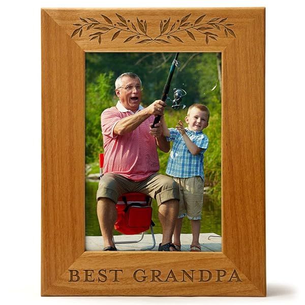 Engraved Natural Wood Photo Frame for Best Grandpa Fits 5x7 Vertical Portrait Perfect Gift for Grandparent's Day Father's Day Christmas