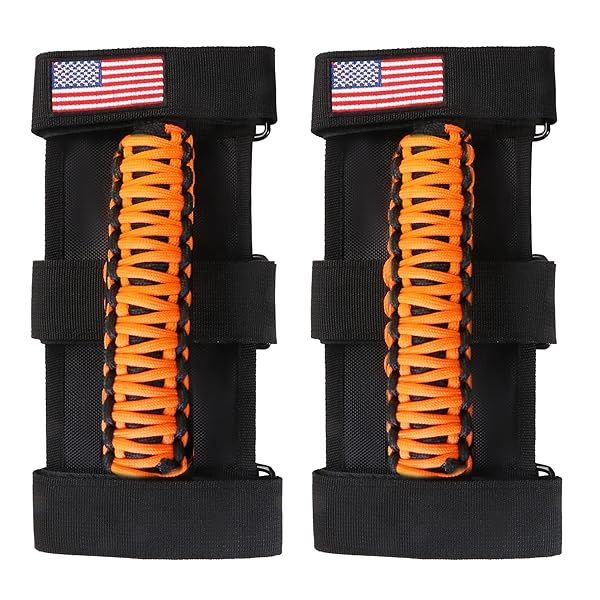 "Bestaoo Roll Bar Grab Handles for Jeep Wrangler & Gladiator - Paracord Grip, Metal Buckle, Fits 2-4" Roll Bars (1955-2022)"