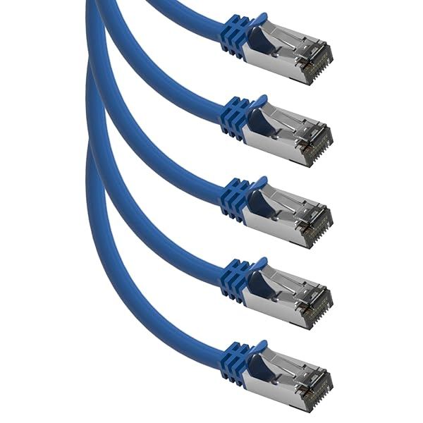Beszin 50 Micron Gold Plated 10Ft Cat8 S/FTP Shielded Ethernet Network Cable Blue 26AWG 5 Pack for High Speed Connectivity