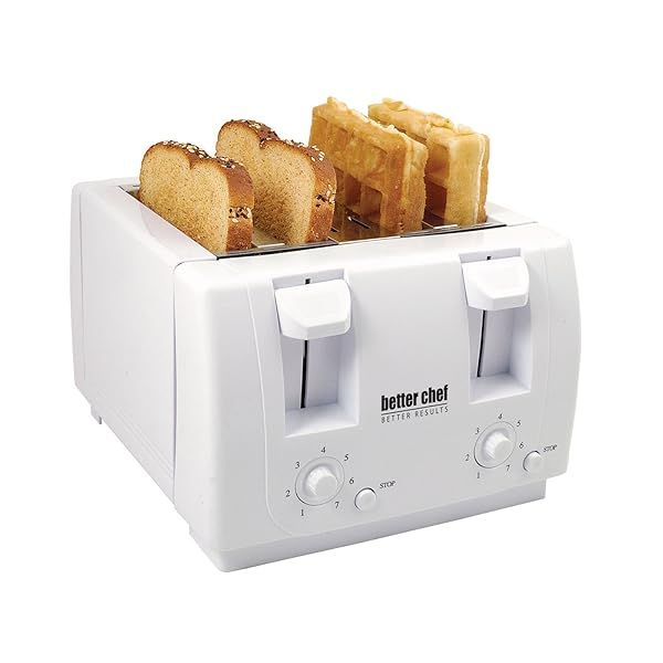 Better Chef 4-Slice Toaster with Dual Controls & Crumb Tray - Efficient & Stylish White Design