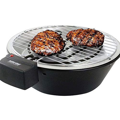 Better Chef 12-Inch Indoor Electric Barbecue Grill - 1KW Stainless Steel, Round Design with Metal Drip Pan