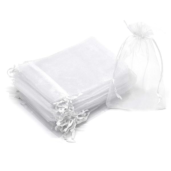 Bezall 100Pcs 4x6 Organza Bags - White Wedding Favor & Gift Pouches with Drawstring for Jewelry, Candy & Christmas