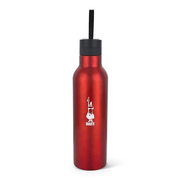 Bialetti Stainless Steel Water Bottle 25oz Double Layered Vacuum Insulated Keeps Drinks Cold for 24 Hours Hot for 12 Hours Red