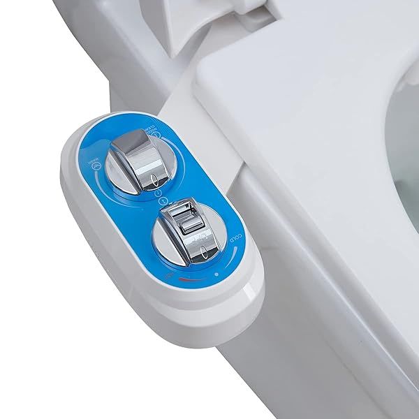 Bidet J2510B Hot and Cold Water Self Cleaning Non Electric Toilet Attachment with Dual Nozzles and Adjustable Pressure Control Blue