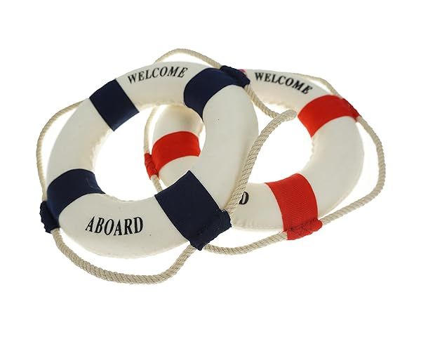 Bilipala 2PCS Welcome Cloth Life Ring Decor - Nautical Red & Blue Wall Buoy for Home