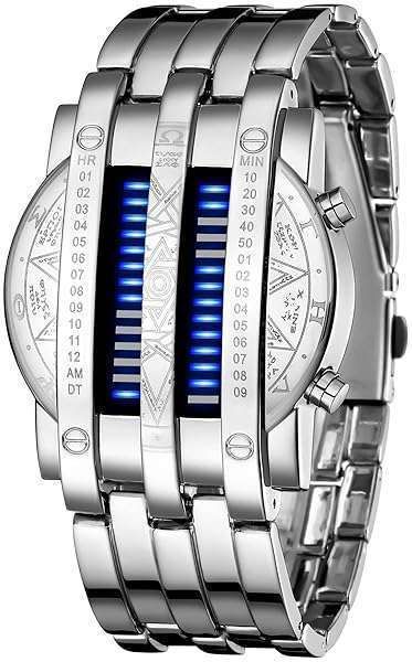 Stylish Men's Binary Matrix Blue LED Watch - Classic Black Plated Design