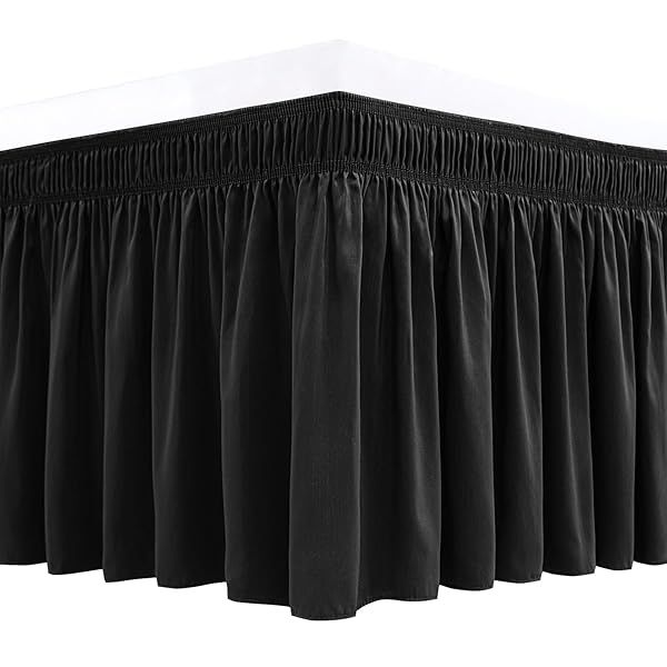 "Shop Biscaynebay Wrap Around Bed Skirts for Full & XL Beds - 15" Drop, Black, Adjustable, Wrinkle-Resistant & Machine Washable"