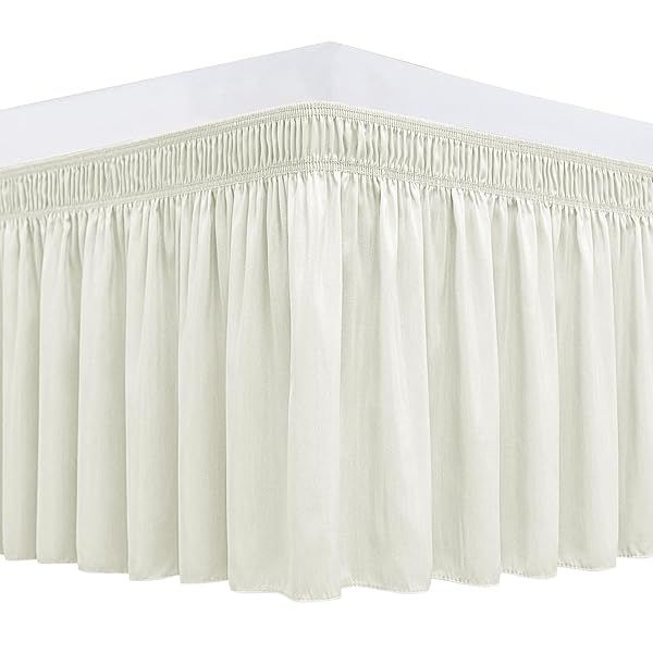 "Luxurious Ivory Wrap Around Bed Skirts for King & Cal King Beds - 15" Drop, Adjustable, Wrinkle & Fade Resistant, Machine Washable"