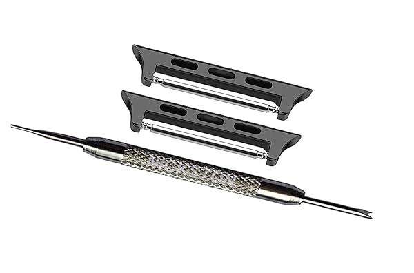 Black Color Pair Adapters Lugs Connectors with Spring Bar Pin Tool for Apple Watch 38mm 40mm 41mm All Series Fits up to 20mm Straps