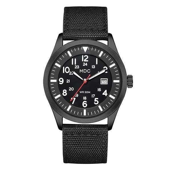Men's Black Military Analog Watch - Waterproof Tactical Sport Wristwatch, 5ATM Casual Quartz for Outdoor Adventures