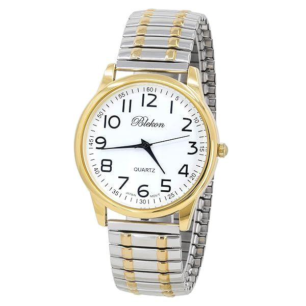 Blekon Collections Unisex Large Face 40mm Japanese Quartz Stretch Band Watch Two-Tone Easy to Read Design