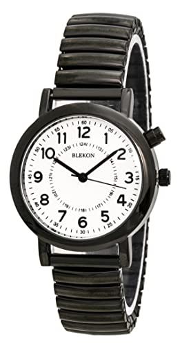 Blekon Women's Light Up Dial Watch, Analog Display, 33mm Metal Case, Push Button, Glossy Expansion Band, White (Black)