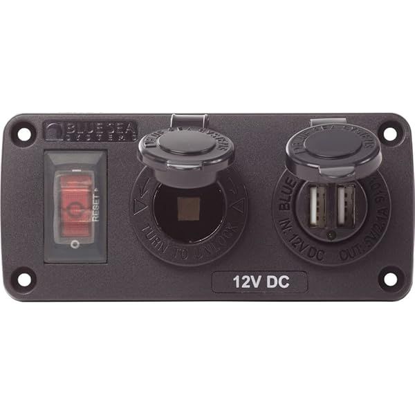 Blue Sea Systems 4363: Water-Resistant Accessory Panels with 15A Breaker & Dual USB Charger for 12V Systems