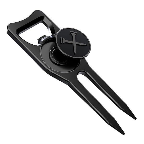 Blue Tees Golf 6-in-1 Divot Tool: Premium Ball Marker, Bottle Opener & More - Ultimate Golf Accessory in Black