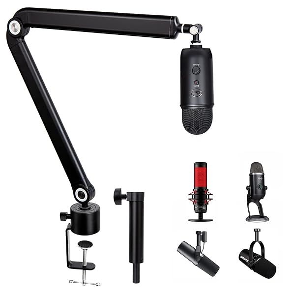 Blue Yeti Boom Arm with Extension Tube - Mic Boom Arm Compatible with HyperX QuadCast, Weighted Metal Height adjustment Mic Arm for QuadCast,Blue