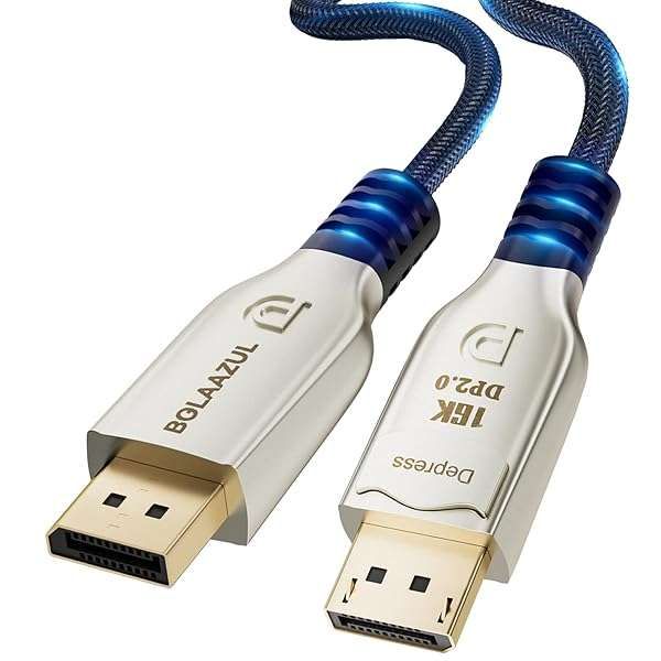 BolAAzuL 8K DisplayPort 2.0 Cable 6ft - 16K@60Hz, 8K@120Hz, GSync/FreeSync Compatible, UHBR20 DP Male to Male Cord