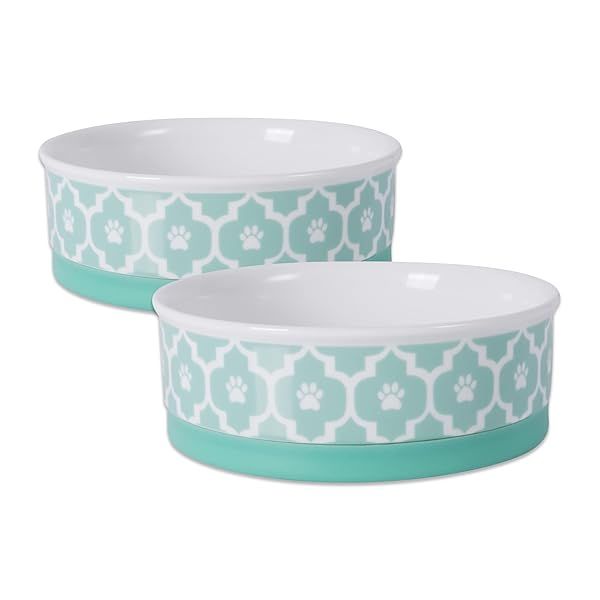 "Bone Dry Lattice Collection Aqua Pet Bowl & Canister Set - Medium 6x2", 2 Count for Stylish Pet Dining"