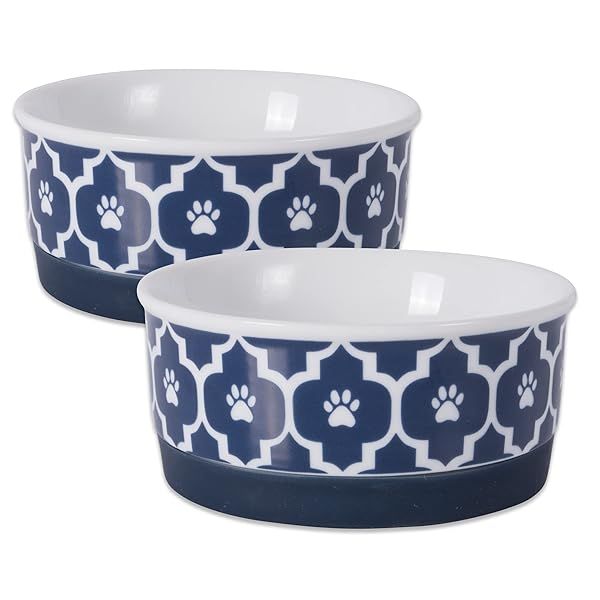 "Bone Dry Lattice Pet Bowl & Canister Set - Nautical Blue, Small 4.25x2", 2 Count - Perfect for Pets!"