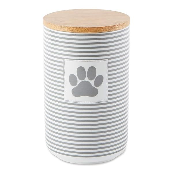 Bone Dry Paw & Patch Ceramic Pet Collection: Stylish Gray Treat Canister (4x6.5) for Pets