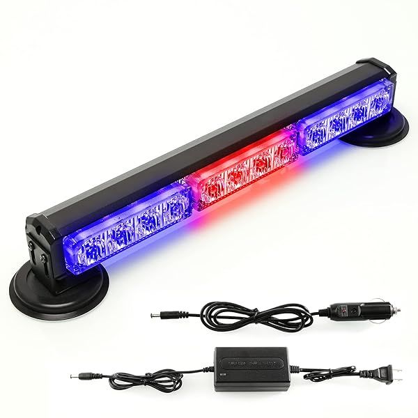 BooYu 14" Red Blue Battery Powered Police Firefighter Emergency Strobe Lights Bar for Trucks Vehicles Rechargeable Wireless Rooftop Mini Hazard