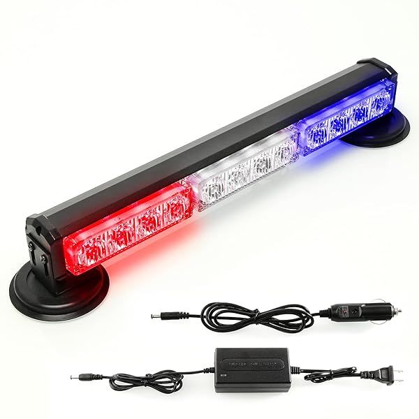 BooYu 14" Red White Blue Battery Powered Police Firefighter Emergency Strobe Lights Bar for Trucks Vehicles Rechargeable Wireless Rooftop Mini Hazard