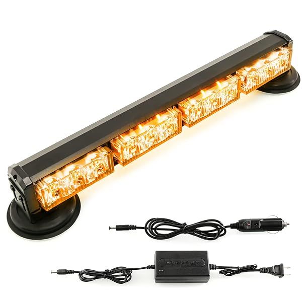 BooYu 14.8" Amber Battery Powered Emergency Strobe Lights Bar for Truck Vehicle Trailer Rechargeable Roadside Wireless Rooftop Mini Hazard Flashing