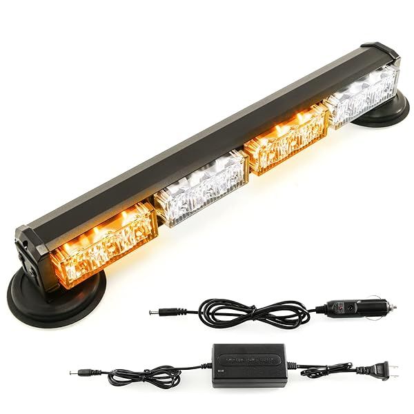 BooYu 14.8" Battery Powered Emergency Strobe Lights Bar for Truck Vehicle Trailer Rechargeable Roadside Wireless Rooftop Mini Hazard Flashing LED