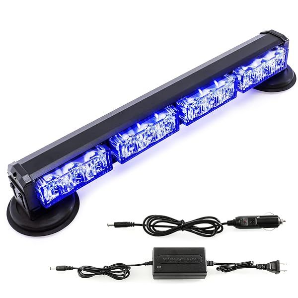 BooYu 14.8" Blue Battery Powered Police Firefighter Emergency Strobe Lights Bar for Trucks Vehicles Rechargeable Wireless Rooftop Mini Hazard