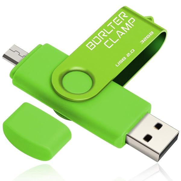 BorlterClamp 32GB USB Flash Drive Dual Port OTG Thumb Drive for Android Smartphone Tablet and Computer Green