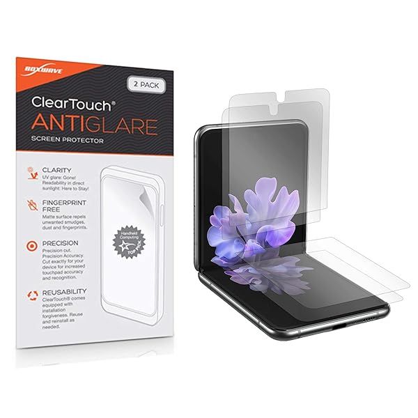 BoxWave Screen Protector for Samsung Galaxy Z Flip ClearTouch Anti-Glare 2-Pack Anti-Fingerprint Matte Film Skin