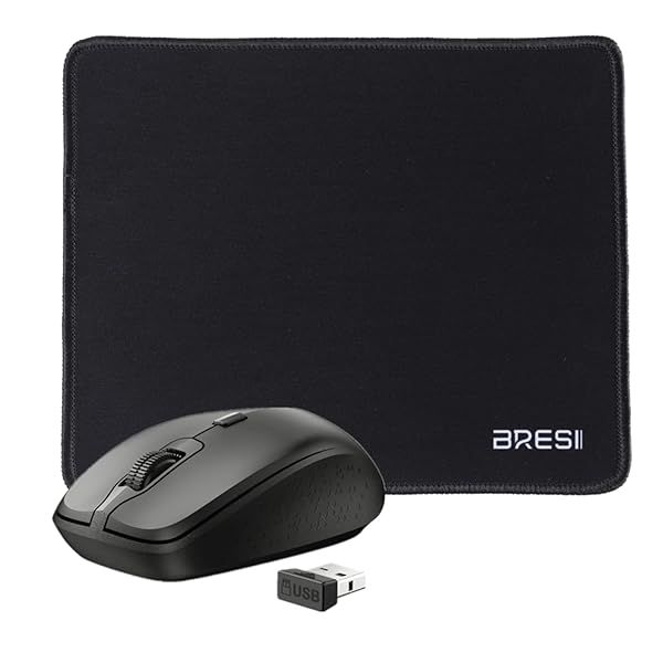 BreSii Ergonomic Bluetooth Mouse and Mouse Pad Silent 3-Levels DPI USB Receiver for Laptop PC Notebook Mac Black