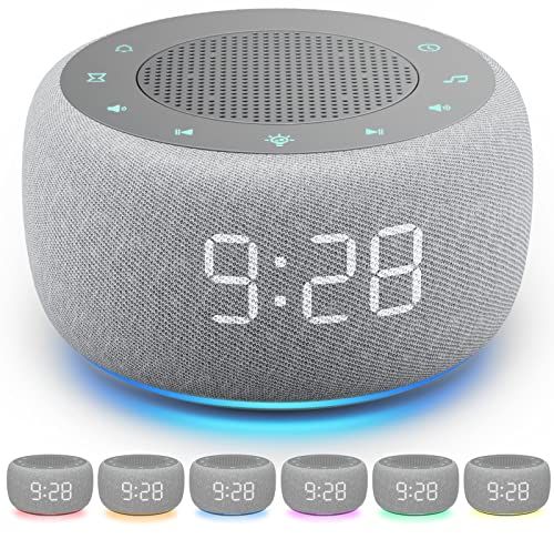 Buffbee Sound Machine and Alarm Clock 2-in-1 with 18 Soothing Sounds 7 Night Lights Sleep Timer and 30-Level Volume Control