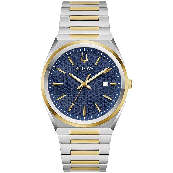 Buy Bulova Men's Classic Quartz Two Tone Stainless Steel Watch 98B443 - Blue Pattern Dial