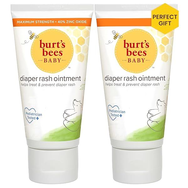 Burt's Bees Baby Diaper Rash Ointment - Maximum Strength 40% Zinc Oxide, Natural & Pediatrician Tested, 2-Pack (3 oz Each)