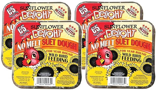 FOXCUP 4 Pack Sunflower Delight No Melt Suet Dough for Wild Birds - 11.75 oz Each