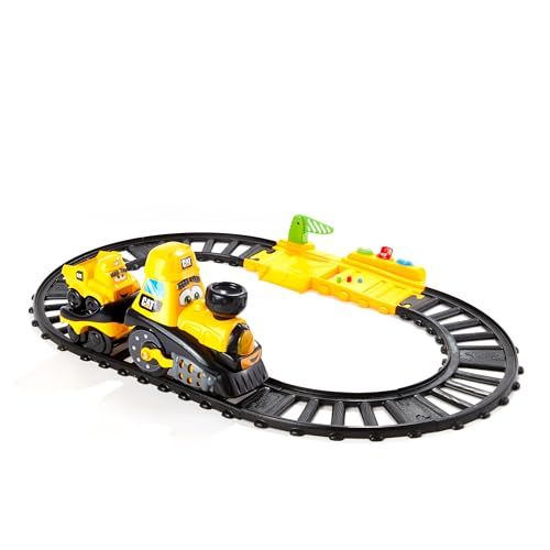 CAT Construction Toys Power Track Friends Preschool Train Set 8 Piece Easy to Assemble Track with Light Sounds Motorized Train and Car Carrier