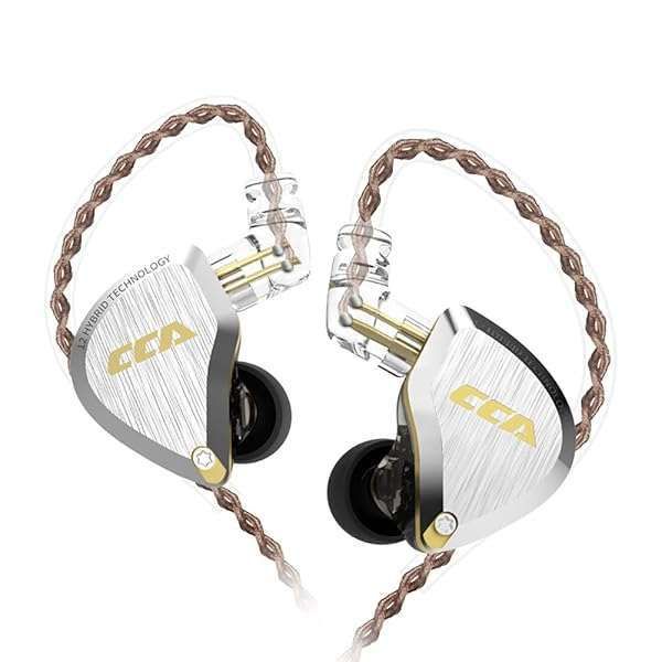 CCA C12 In-Ear Monitors: 5BA+1DD Hybrid HiFi Stereo Earbuds for Musicians & Audiophiles - Tangle-Free Cable, Amber Gold