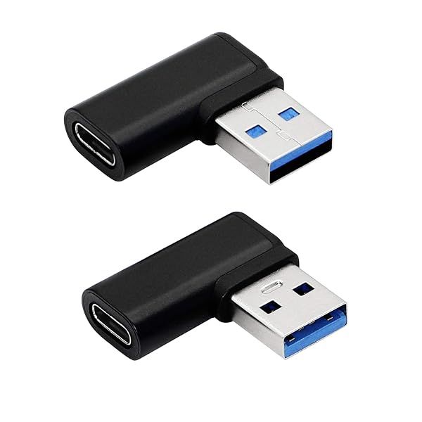CERRXIAN 90 Degree USB C to USB A Adapter Right Angle Left Angle USB A 3.0 Male to USB Type C 3.1 Female Connector 2-Pack