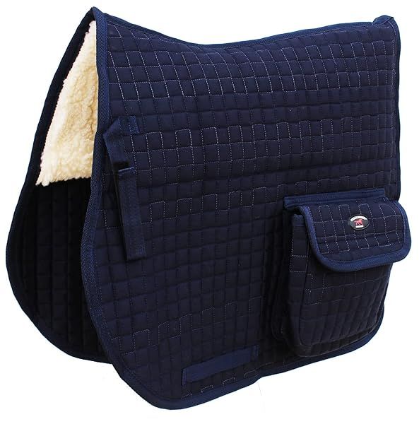 CHALLENGER English Quilted Faux Fur Saddle Pad Navy with Pockets - All-Purpose Comfort & Style