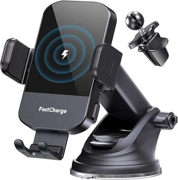 CHGeek 15W Fast Wireless Car Charger & Phone Mount for iPhone 15/14/13/12/11 & Samsung Galaxy S24/S23/S22/S21 - Auto Clamping