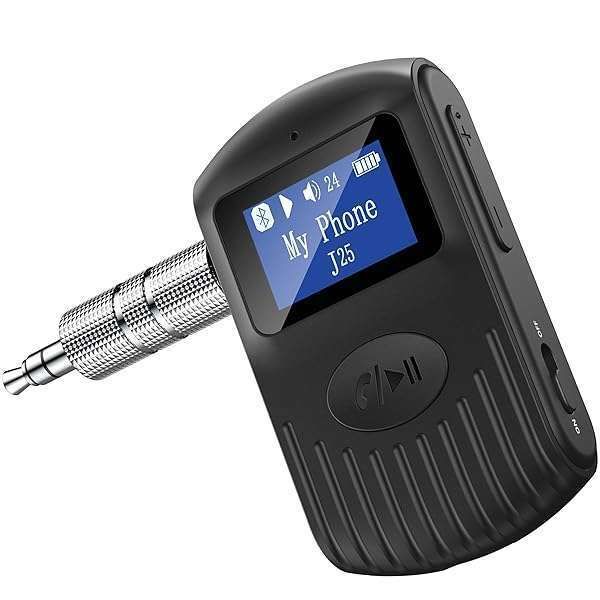 COMSOON Bluetooth Receiver with LCD Screen, Portable 3.5mm AUX Bluetooth 5.0 Adapter for Car/Home Stereo/Speaker/Wired Headphones, Noise Cancelling/Hands-Free Calling/Music Streaming-Black