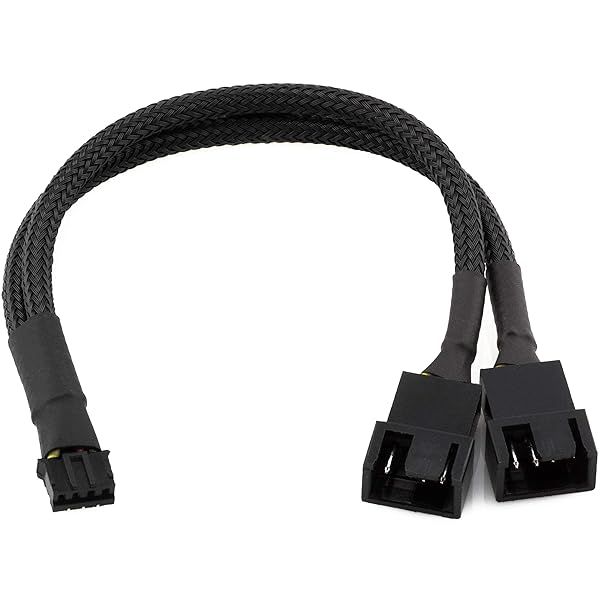 CRJ Micro 4-Pin GPU Dual Fan Adapter Cable - 6-Inch PWM Connector for 3-Pin & 4-Pin PC Fans - Black Sleeved