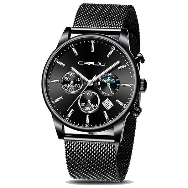CRRJU Men's Luxury Waterproof Watch - Unique 3-Sub Dial Design & Mesh Band Stopwatch