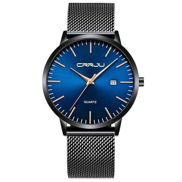 CRRJU Men's Ultra Thin Fashion Watch: 7MM Waterproof Stainless Steel Mesh Band