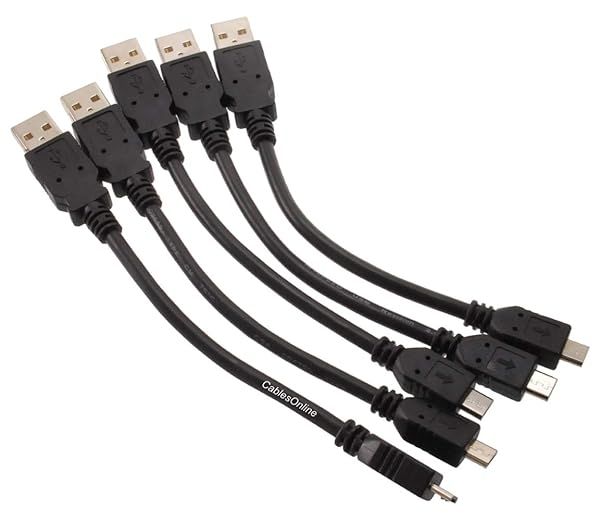 "Buy CablesOnline 5-Pack 6" USB 2.0 A to Micro-B Charge & Sync Cables - Fast Data Transfer & Durable Design"